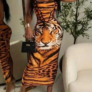 Ladies' Tiger Print Slim Fit Casual Dress
