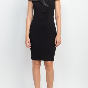 SL Fashion Off Shoulder Sleeveless Bodycon Zipper Back Ruched Bodice Detail Jersey Dress