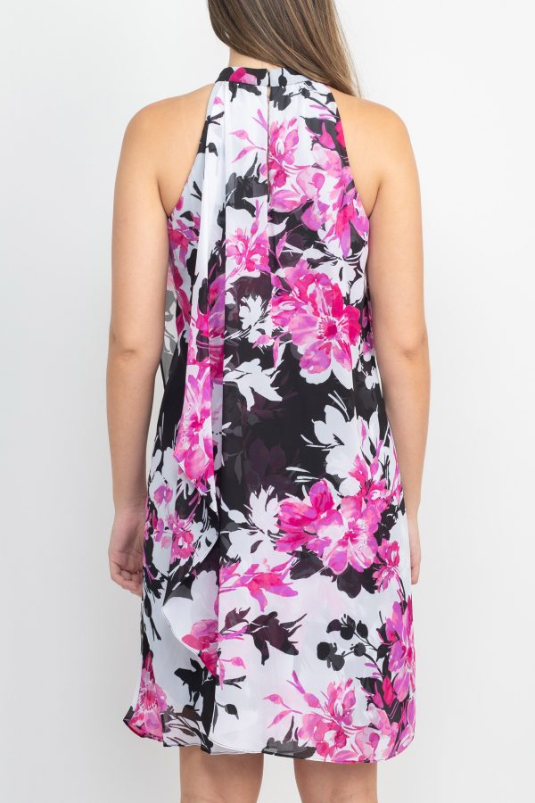 SL Fashion Halter Neck Sleeveless Floral Print Overlay Chiffon Dress - Image 4