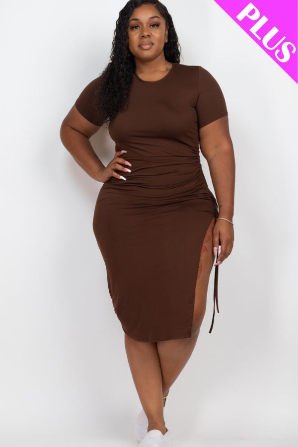 Plus Size Drawstring Ruched Side Split Hem Midi Dress (CAPELLA) - Image 10