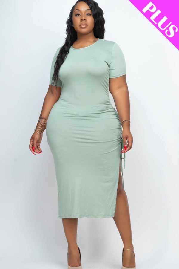 Plus Size Drawstring Ruched Side Split Hem Midi Dress (CAPELLA) - Image 20