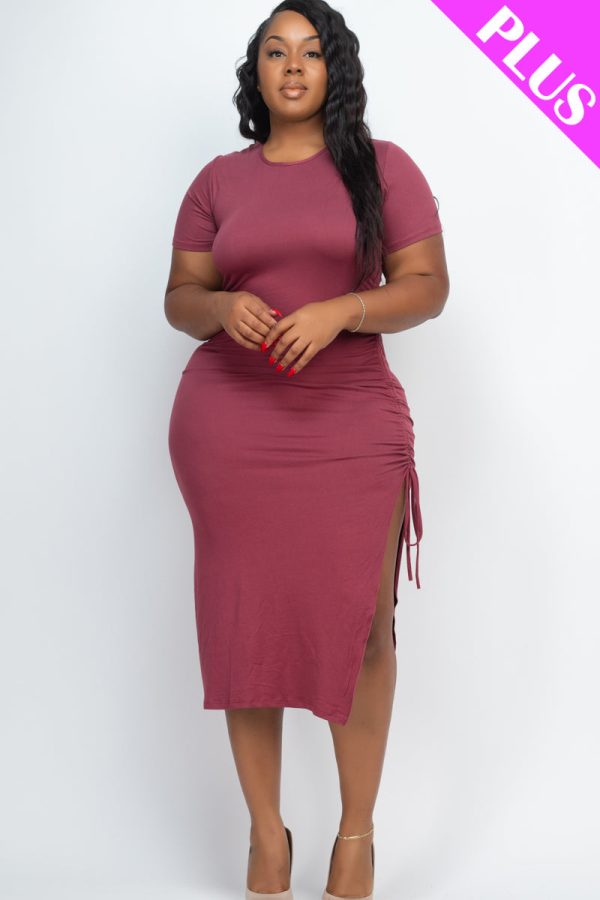 Plus Size Drawstring Ruched Side Split Hem Midi Dress (CAPELLA) - Image 22