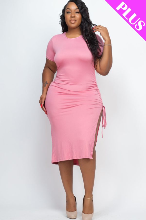 Plus Size Drawstring Ruched Side Split Hem Midi Dress (CAPELLA) - Image 26