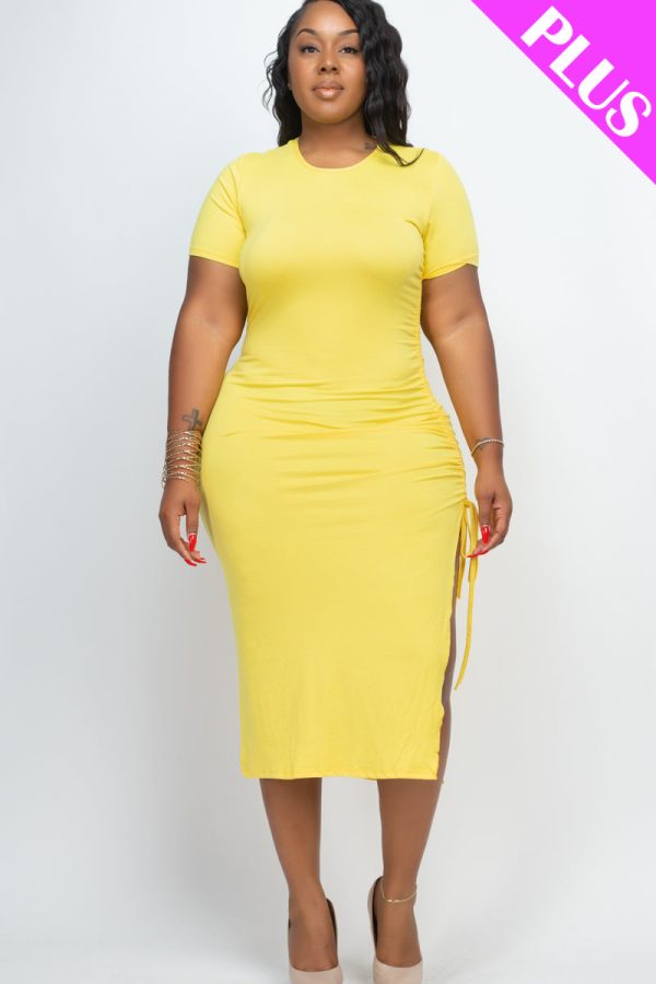 Plus Size Drawstring Ruched Side Split Hem Midi Dress (CAPELLA) - Image 29