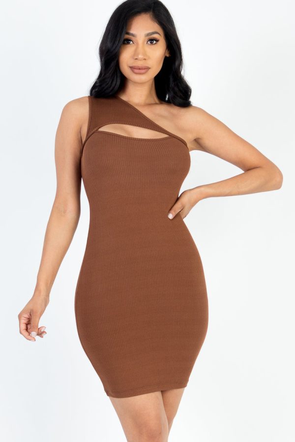 Ribbed One Shoulder Cutout Front Casual Mini Bodycon Dress (CAPELLA) - Image 10