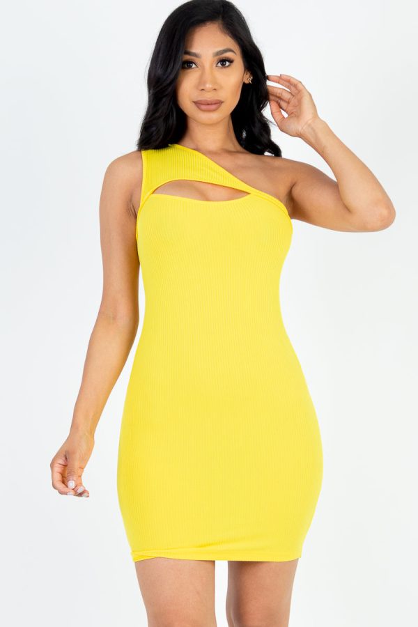 Ribbed One Shoulder Cutout Front Casual Mini Bodycon Dress (CAPELLA) - Image 35