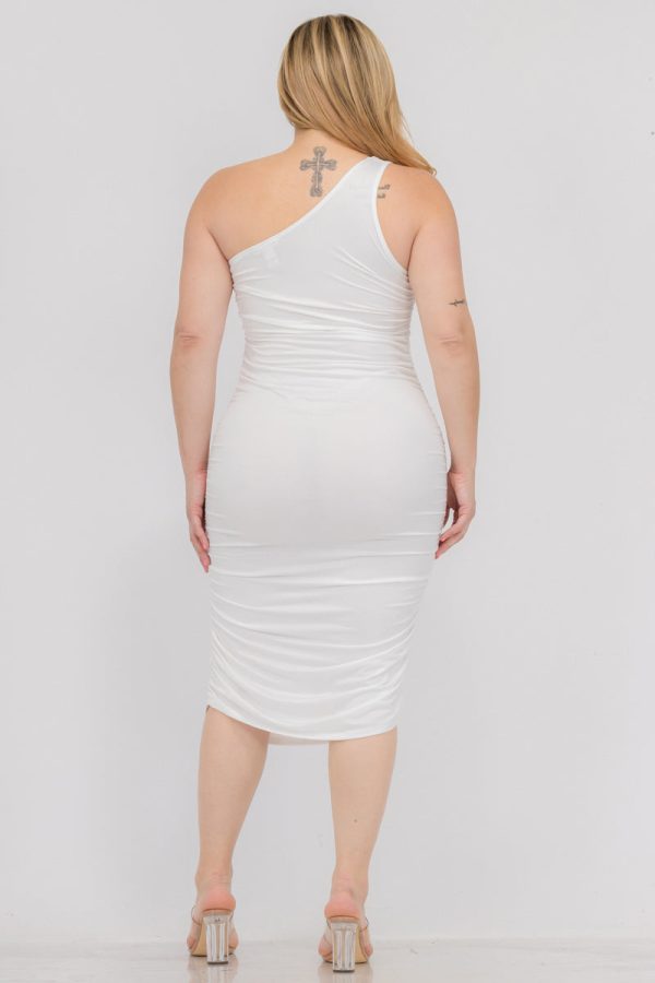 Plus Size Sexy Solid Color Ruched One Shoulder Midi Bodycon Dress (CAPELLA) - Image 3