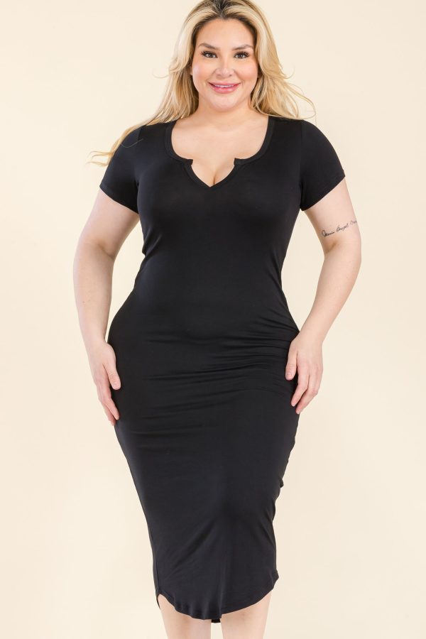 Plus Size Split Neck Bodycon Midi Dress (CAPELLA) - Image 6