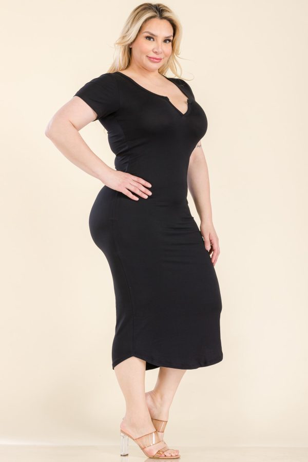 Plus Size Split Neck Bodycon Midi Dress (CAPELLA) - Image 2