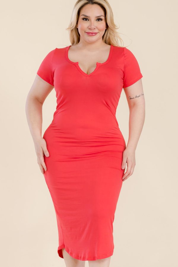 Plus Size Split Neck Bodycon Midi Dress (CAPELLA) - Image 10