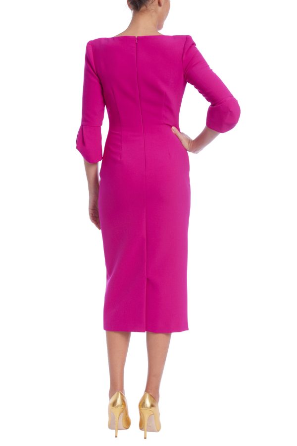 Badgley Mischka Boat Neck Split Tulip 3/4 Sleeves Fit Pencil Skirt Sheath Dress - Image 2