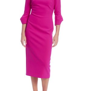 Badgley Mischka Boat Neck Split Tulip 3/4 Sleeves Fit Pencil Skirt Sheath Dress