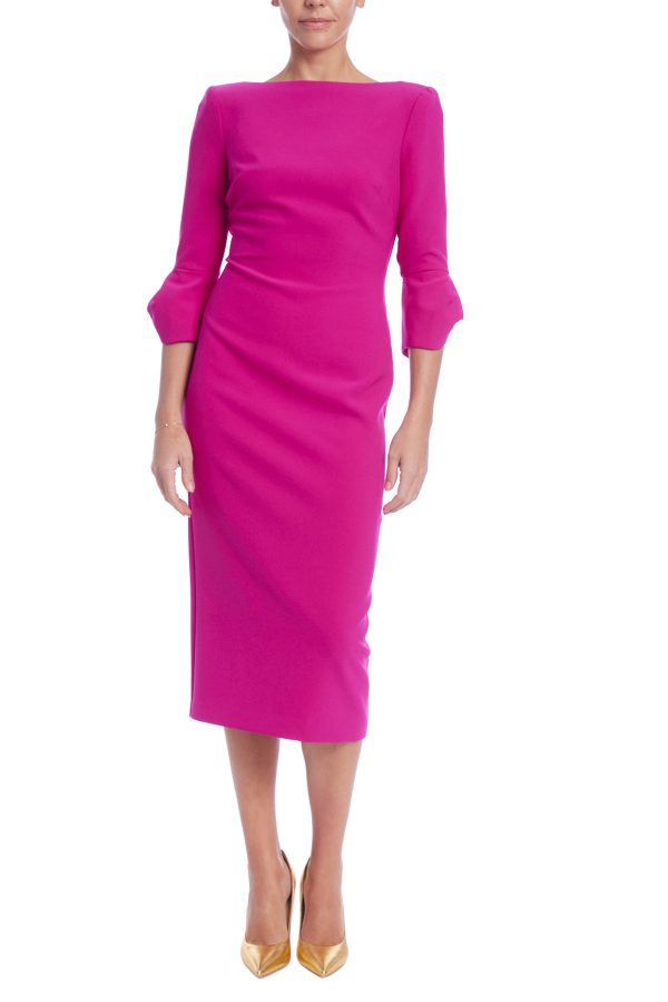 Badgley Mischka Boat Neck Split Tulip 3/4 Sleeves Fit Pencil Skirt Sheath Dress - Image 9