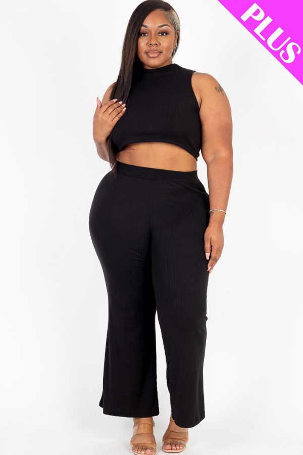 Plus Size Ribbed Mock Neck Crop Tank Top& Bootcut Pants Set (CAPELLA) - Image 8