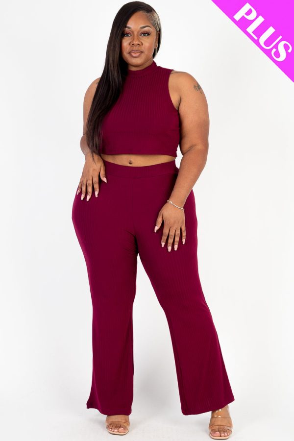 Plus Size Ribbed Mock Neck Crop Tank Top& Bootcut Pants Set (CAPELLA) - Image 10