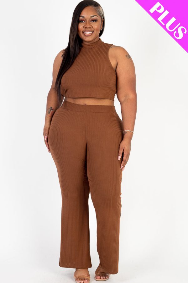 Plus Size Ribbed Mock Neck Crop Tank Top& Bootcut Pants Set (CAPELLA) - Image 14