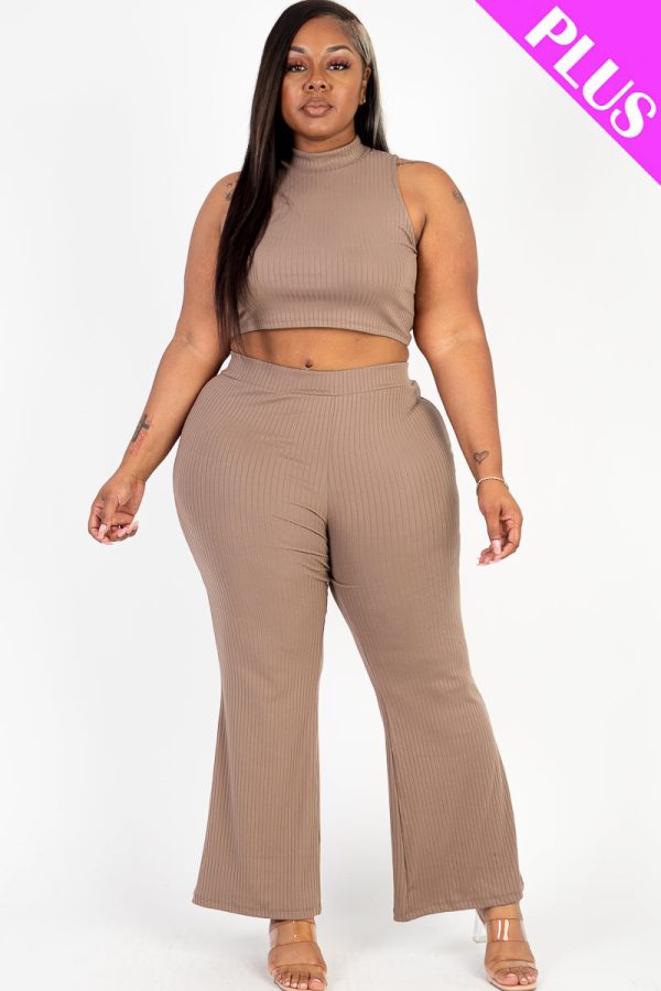 Plus Size Ribbed Mock Neck Crop Tank Top& Bootcut Pants Set (CAPELLA) - Image 17
