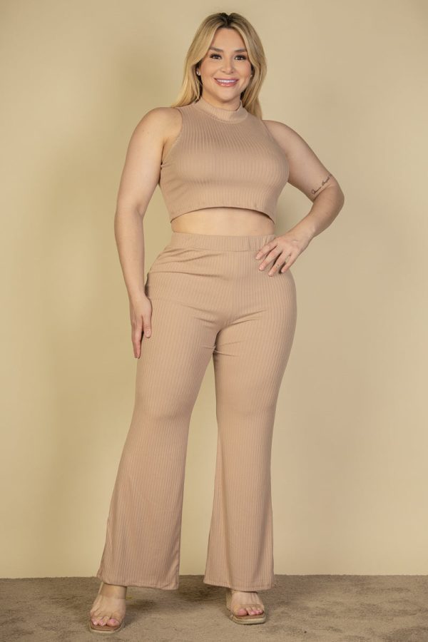 Plus Size Ribbed Mock Neck Crop Tank Top& Bootcut Pants Set (CAPELLA) - Image 19