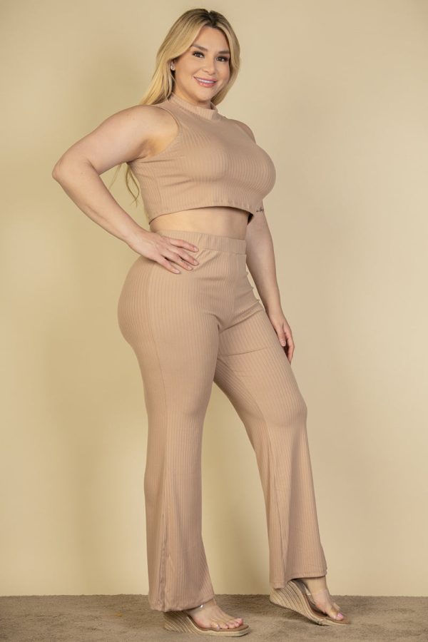 Plus Size Ribbed Mock Neck Crop Tank Top& Bootcut Pants Set (CAPELLA) - Image 2
