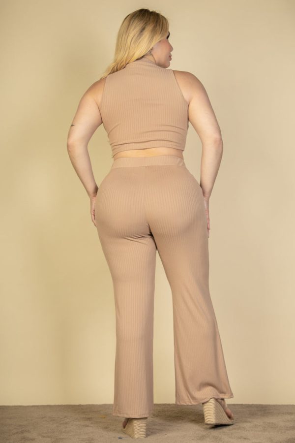 Plus Size Ribbed Mock Neck Crop Tank Top& Bootcut Pants Set (CAPELLA) - Image 3