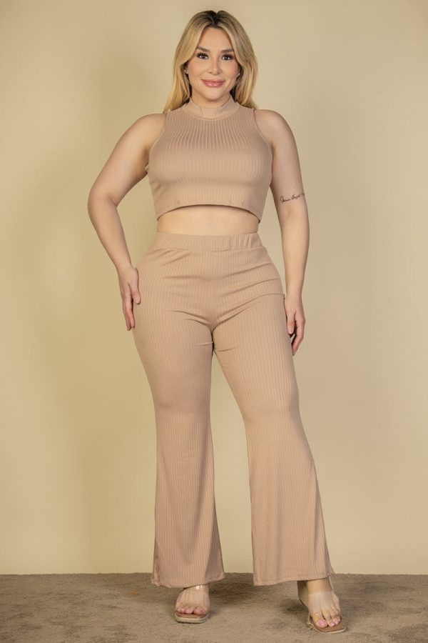 Plus Size Ribbed Mock Neck Crop Tank Top& Bootcut Pants Set (CAPELLA) - Image 5