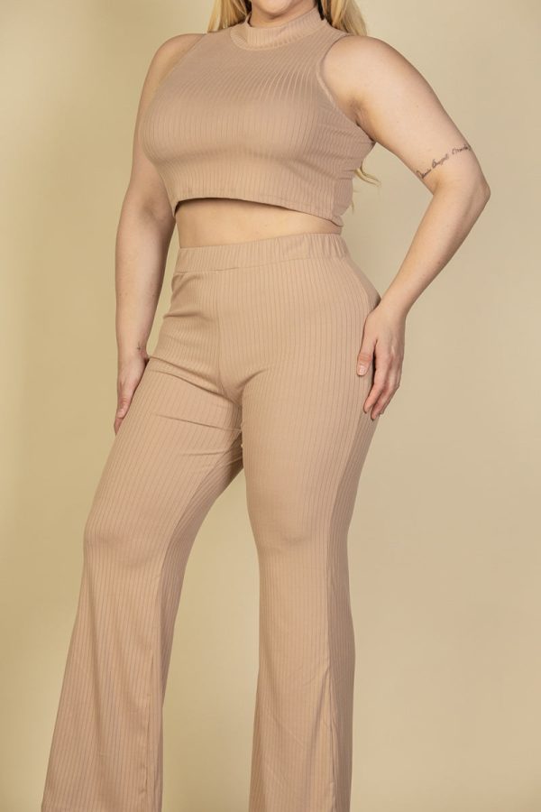 Plus Size Ribbed Mock Neck Crop Tank Top& Bootcut Pants Set (CAPELLA) - Image 4