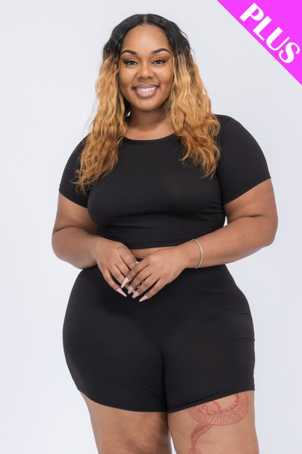 Plus Size Short Sleeve Crop Top & Shorts Set (CAPELLA) - Image 7