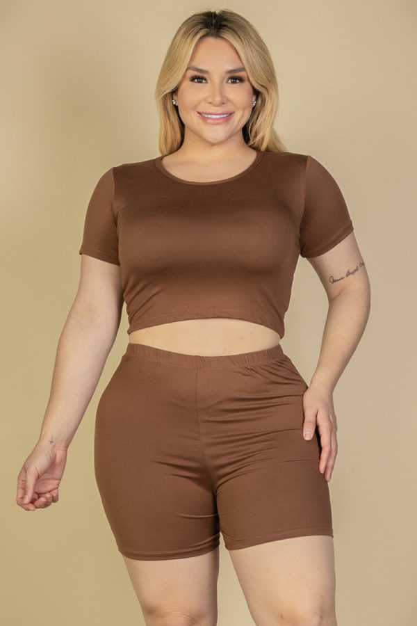 Plus Size Short Sleeve Crop Top & Shorts Set (CAPELLA) - Image 10