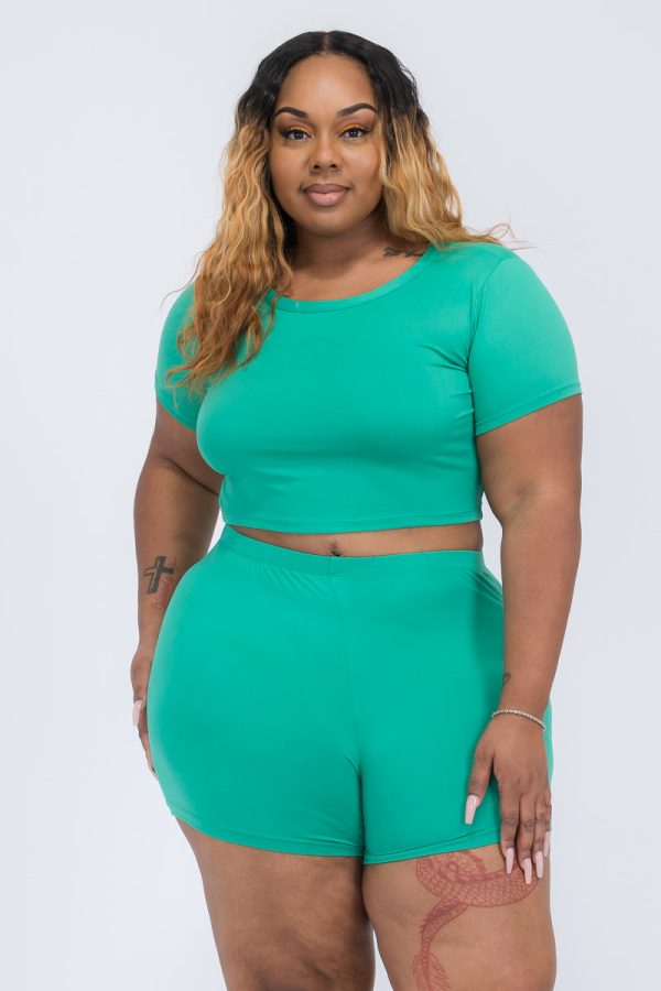 Plus Size Short Sleeve Crop Top & Shorts Set (CAPELLA) - Image 16