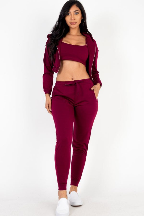 French Terry Cropped Cami with Zip-up Jacket and Joggers Set (CAPELLA) - Image 11