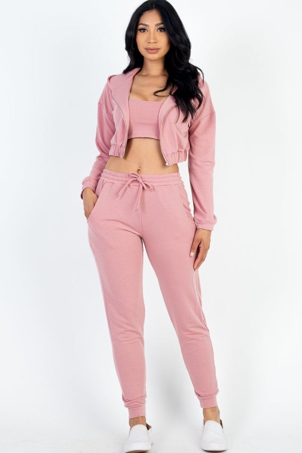 French Terry Cropped Cami with Zip-up Jacket and Joggers Set (CAPELLA) - Image 17