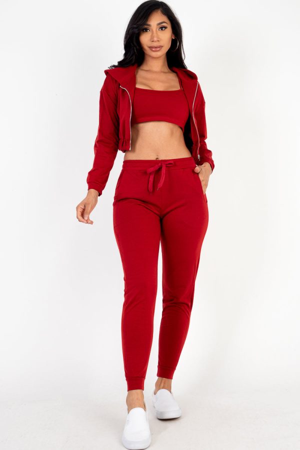 French Terry Cropped Cami with Zip-up Jacket and Joggers Set (CAPELLA) - Image 19
