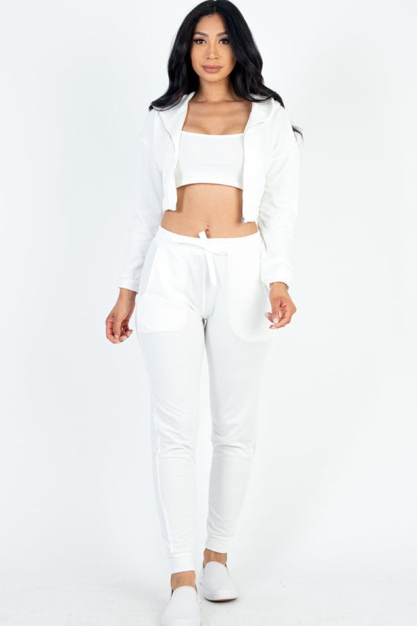French Terry Cropped Cami with Zip-up Jacket and Joggers Set (CAPELLA) - Image 26