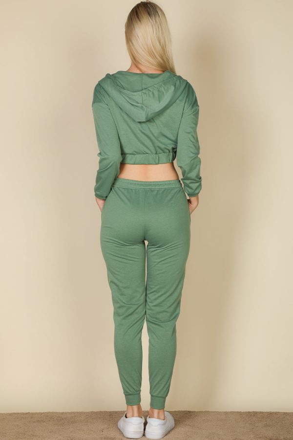 French Terry Cropped Cami with Zip-up Jacket and Joggers Set (CAPELLA) - Image 4