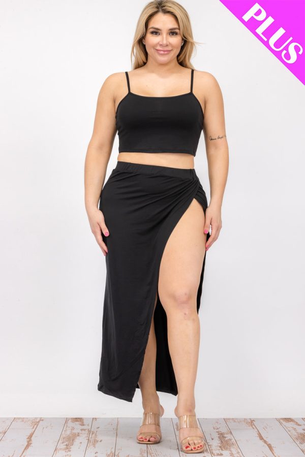 Plus Size Crop Cami & Split Thigh Maxi Skirt Set (CAPELLA) - Image 7