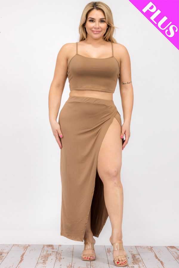 Plus Size Crop Cami & Split Thigh Maxi Skirt Set (CAPELLA) - Image 14