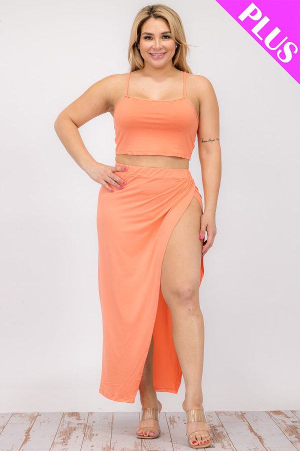 Plus Size Crop Cami & Split Thigh Maxi Skirt Set (CAPELLA) - Image 19