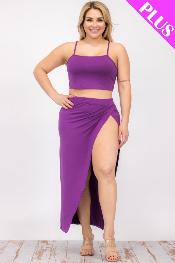 Plus Size Crop Cami & Split Thigh Maxi Skirt Set (CAPELLA) - Image 15