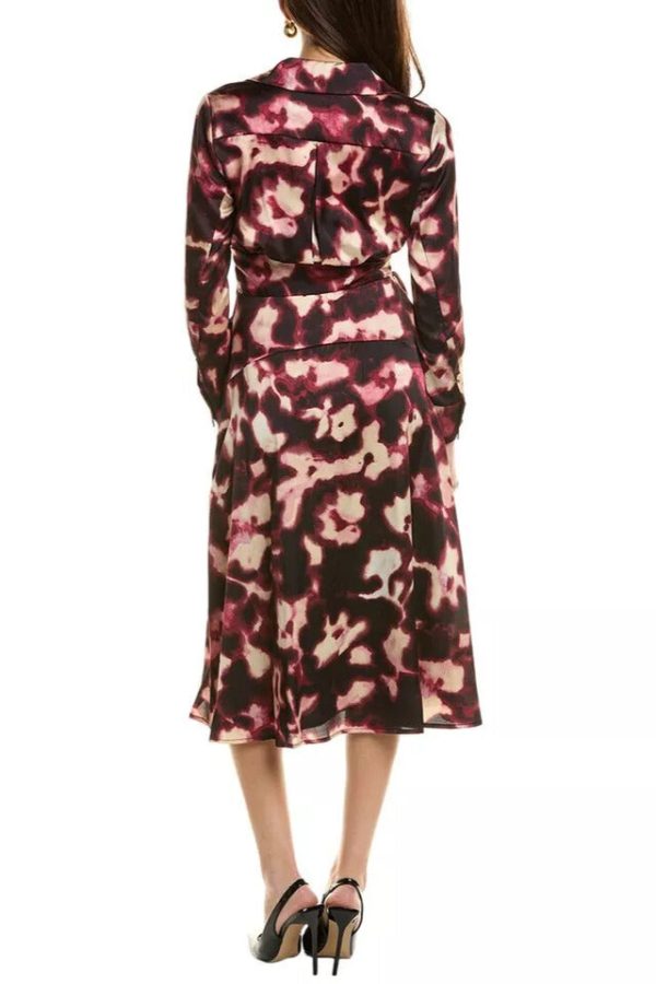 Tahari ASL V-Neck Long Sleeve Slip Pockets Surplice Tie Waist Midi A-Line Satin Dress - Image 2
