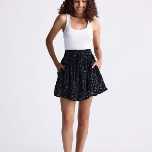 Drawstring Short Skirt in Dark Blue Florals