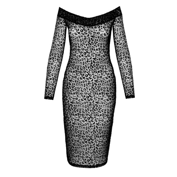 See Through Leopard Flock Midi-Dress Noir Handmade - Image 5
