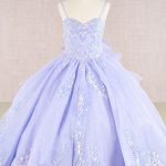 Spaghetti Strap Sequin Mesh with a Detachable Ribbon and Ruffled Back Skirt Quinceanera Kids Dress GLGK106