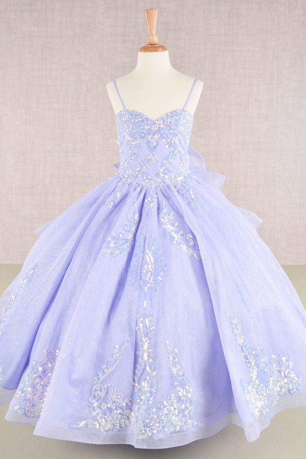 Spaghetti Strap Sequin Mesh with a Detachable Ribbon and Ruffled Back Skirt Quinceanera Kids Dress GLGK106 - Image 16