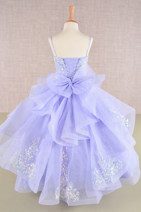 Spaghetti Strap Sequin Mesh with a Detachable Ribbon and Ruffled Back Skirt Quinceanera Kids Dress GLGK106 - Image 2
