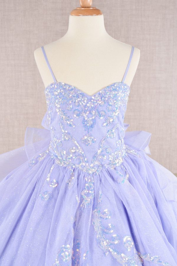 Spaghetti Strap Sequin Mesh with a Detachable Ribbon and Ruffled Back Skirt Quinceanera Kids Dress GLGK106 - Image 3
