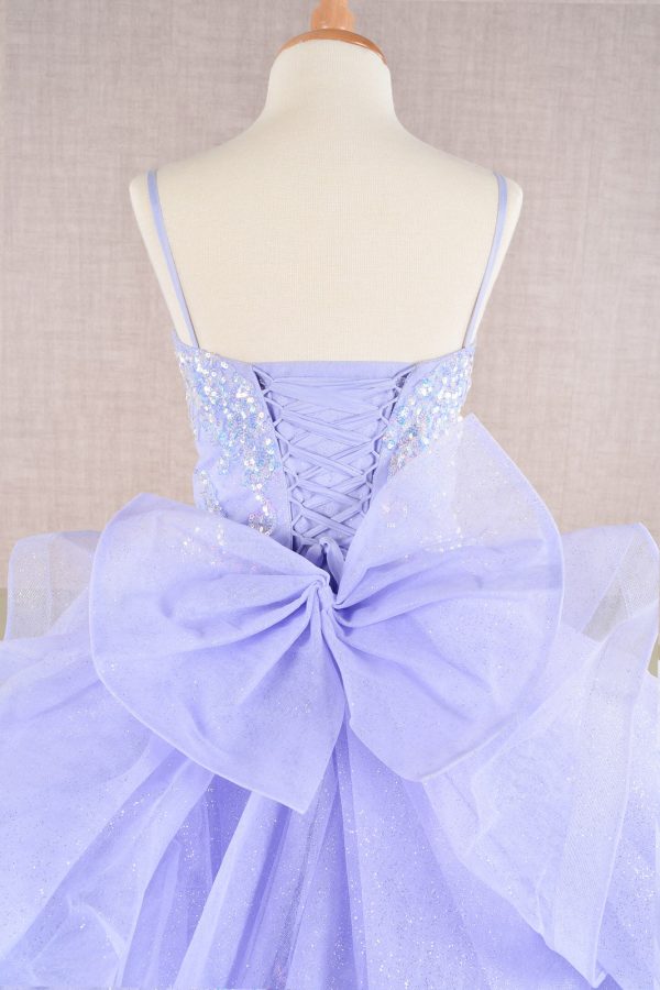 Spaghetti Strap Sequin Mesh with a Detachable Ribbon and Ruffled Back Skirt Quinceanera Kids Dress GLGK106 - Image 4