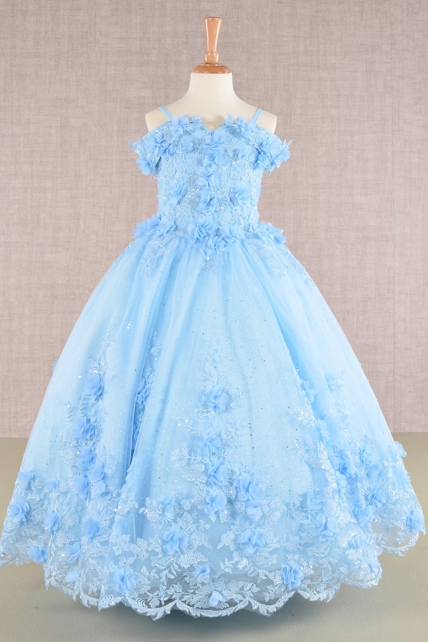3D Floral Applique Embellished Glitter Embroidery Mesh Quinceanera Kids Dress GLGK110 - Image 12