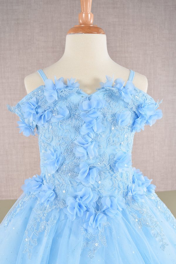 3D Floral Applique Embellished Glitter Embroidery Mesh Quinceanera Kids Dress GLGK110 - Image 3