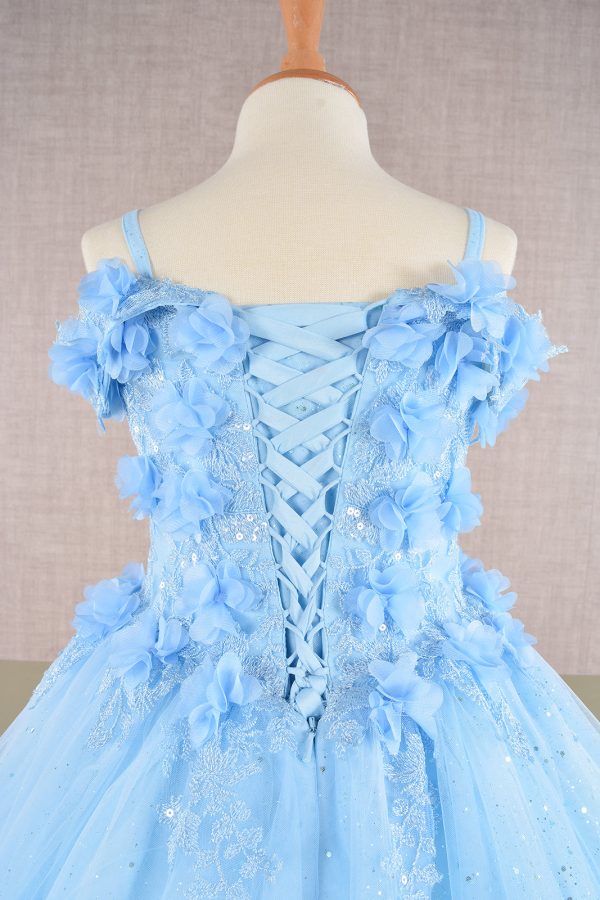 3D Floral Applique Embellished Glitter Embroidery Mesh Quinceanera Kids Dress GLGK110 - Image 4
