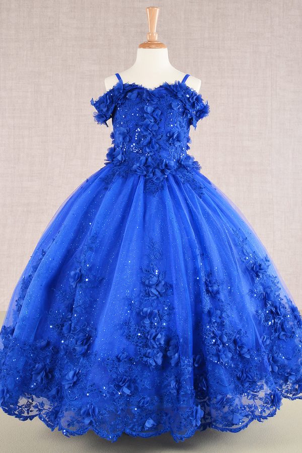 3D Floral Applique Embellished Glitter Embroidery Mesh Quinceanera Kids Dress GLGK110 - Image 29